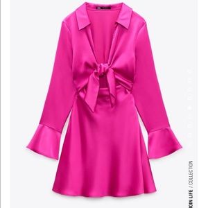 Zara Pink Satin Effect Collar Dress